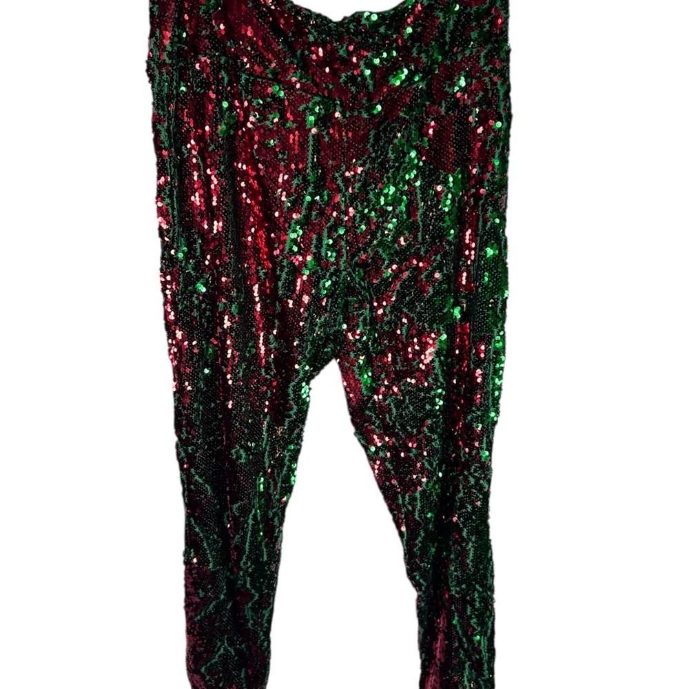 TIPSY ELVES RED GREEN REVERSIBLE SEQUIN HIGH WAIST LEGGINGS Plus Size 1X